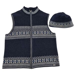 BULA navy Nordic knit vest & beanie set m